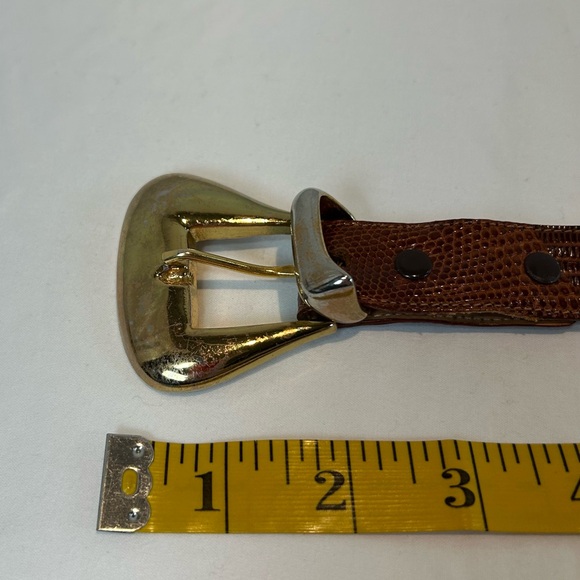 Ceintures Vintage Sz 28 Genuine Lizard Belt Pecan Brown Two Tone Buckle & Keeper main image 5